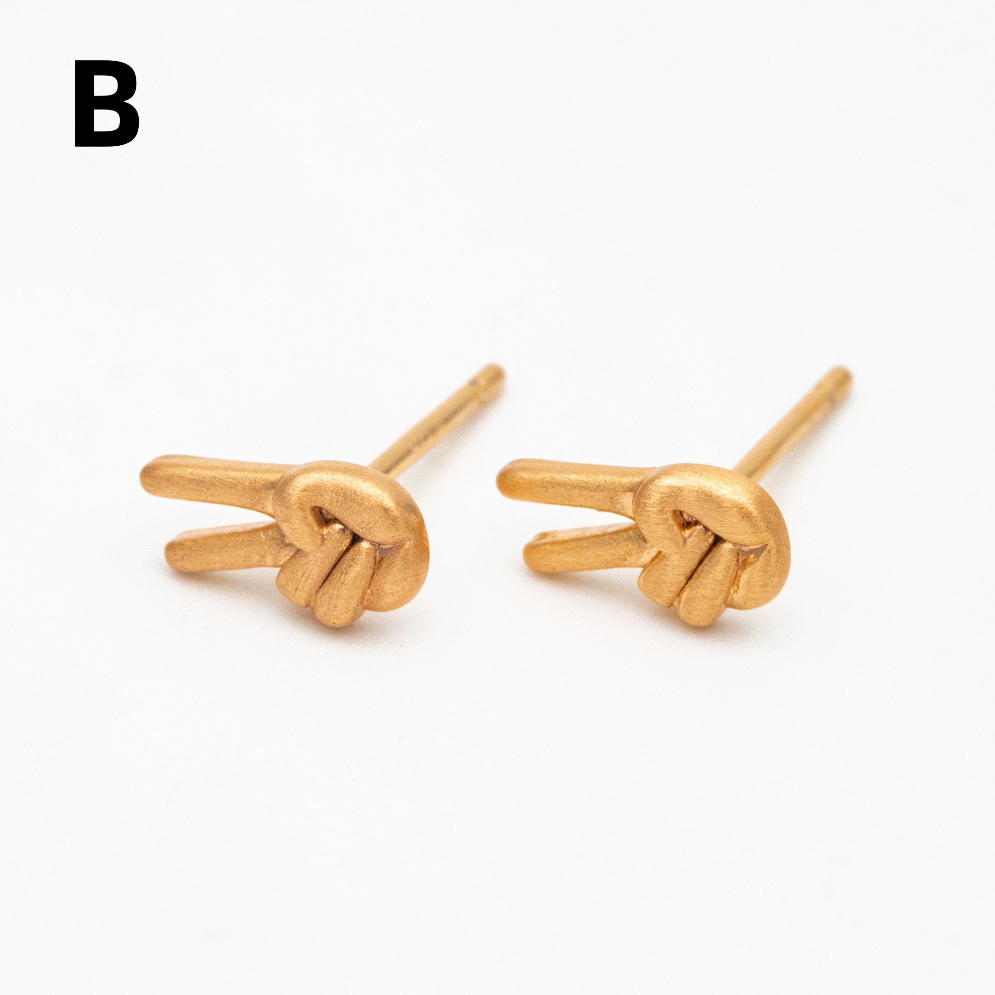 10pcs Gold Gesture Earrings, Gold Plated Brass, Minimalist Stud Earrings (GB-4105)